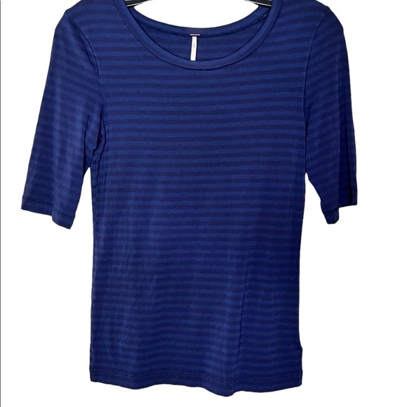Free People Stripe Short Sleeve Shirt Size Small Black Blue - Picture 2 of 2